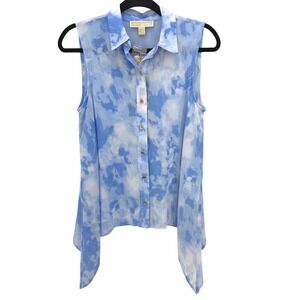 Michael Kors Blue Tie Dye Tank Top NWT Cloud Print Sheer Boho Y2K Small Fairy